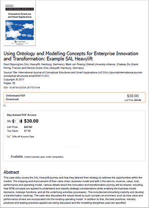 Using Ontology and Modelling Concepts for Enterprise Innovation and Transformation - Example SAL Heavy Lift